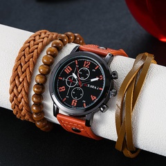 Men's Set Watch and Bracelet Fashion Round Pointer Date Quartz Watch