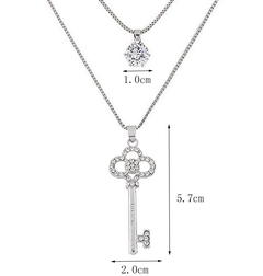 Korean fashion heart key flashing diamond double long necklace sweater chain