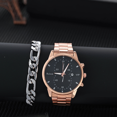 Men's Watch Fashion Round Pointer Stainless Steel Calendar Quartz Watch