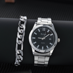 Men's Watch and Bracelet Fashion Round Pointer Stainless Steel Quartz Watch