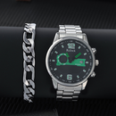Mens Set Watch and Bracelet Fashion Round Pointer Stainless Steel Calendar Quartz Watchpicture10
