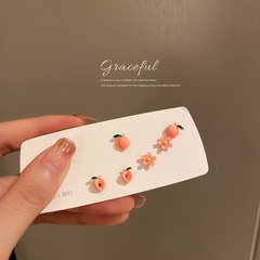 fashion peach blossom peach earrings Korean cute earrings simple six-piece set