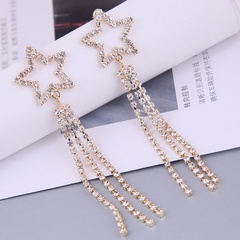 Korean fashion simple five-pointed star flashing diamond tassel earrings