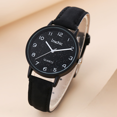 Women's Black Leather Watch Fashion Women's Casual Quartz Watch