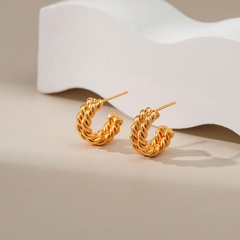 Boucles d'oreilles à fleurs torsadées en forme de C multicouches en or 18 carats plaquées de cuivre