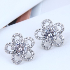 fashion sweet flash diamond flower diamond Stud copper Earrings