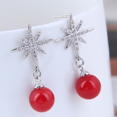 fashion sweet red beads glitter diamond bauhinia temperament earrings