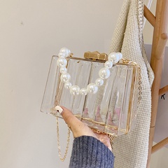 Transparent Jelly Bag New Fashion Female Bag Acrylic Pearl Chain Shoulder Bag
