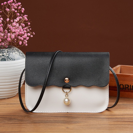 fashion contrast color stitching trend square pearl shoulder bag's discount tags