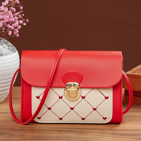 new solid color stitching rhombus fashion messenger shoulder bag's discount tags