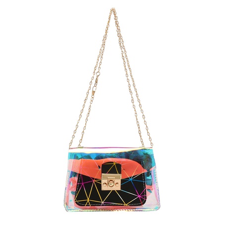 Petit sac carré laser transparent à la mode sac à bandoulière à coutures de couleur unie's discount tags