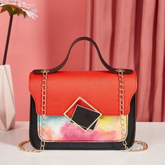 New Fashion Small Square Bag Simple Metal Lock Stitching Contrast Color Popular Shoulder Bag