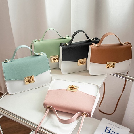 fashion Korean small square bag urban simple messenger temperament solid color stitching shoulder bag's discount tags