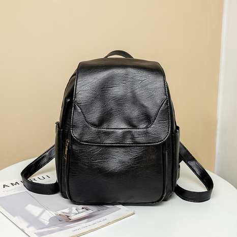 retro style trendy big bag new women's backpack solid color soft PU simple backpack NHJYX541507's discount tags