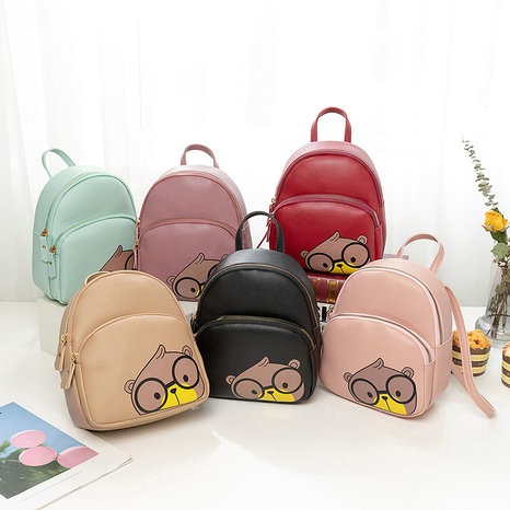 Korean Popular Schoolbags Pure Color Cartoon Cute Spectacle Mouse Urban Simple Backpack NHJYX541504's discount tags