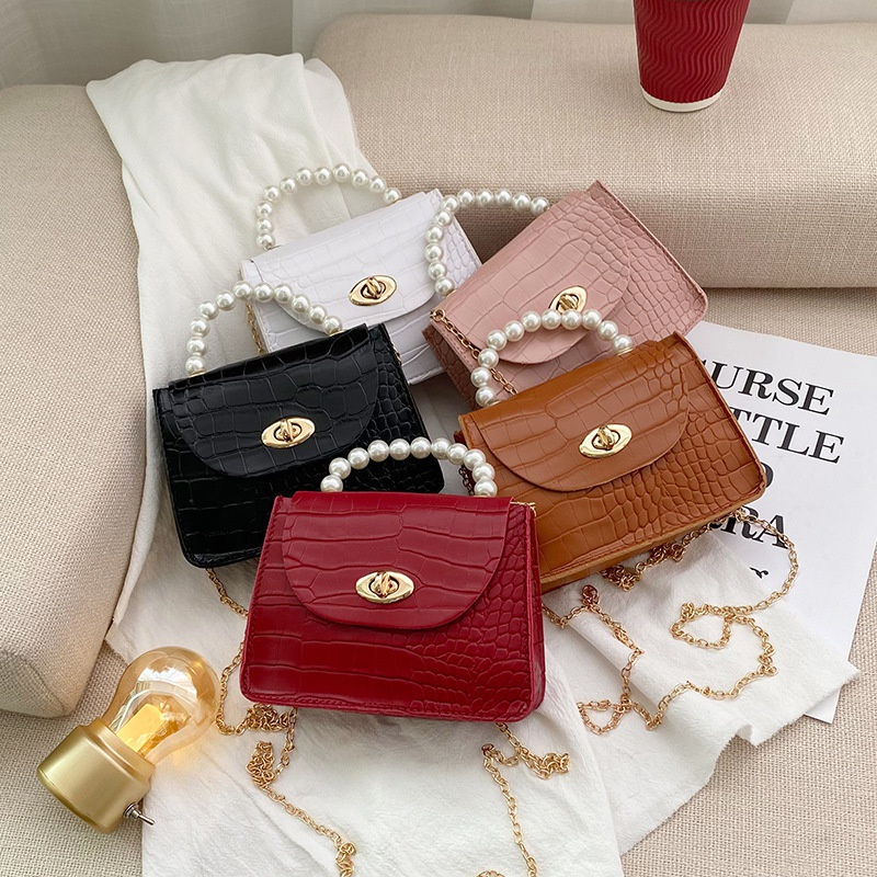 neue Damen Perlenhandtasche Steinmuster einfarbig kleine Tasche urban einfache Umhngetasche