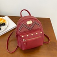 Womens backpack solid color metal rivet zipper bag simple diamond shoulder bagpicture13