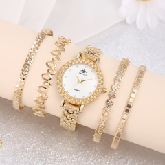 lady golden diamond Luxury Round Pointer Watch Bracelet set