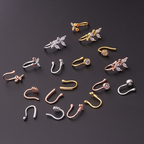 Single fashion copper inlaid zircon non-porous piercing butterfly shape clip-on nose ring wholesale nihaojewelry NHEN414228's discount tags