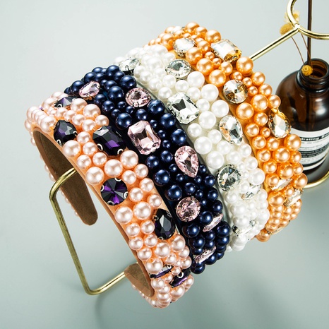 Diadema de temperamento barroco de ala ancha con diamantes de imitación de perlas estrelladas de moda's discount tags