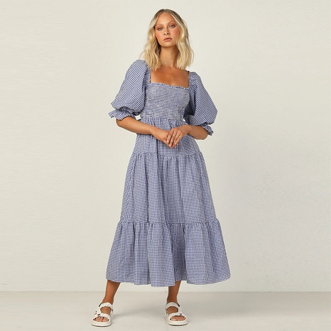 spring and summer new plaid long dress's discount tags