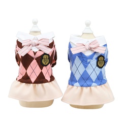 autumn and winter college style dog skirt thick warm lattice bowknot pet clothes wholesale