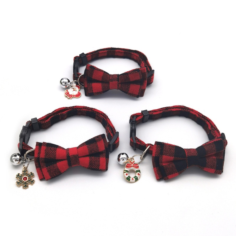Christmas Plaid Pet Collar Bell Bowknot Patch Cat Collar Dog Collar Wholesale