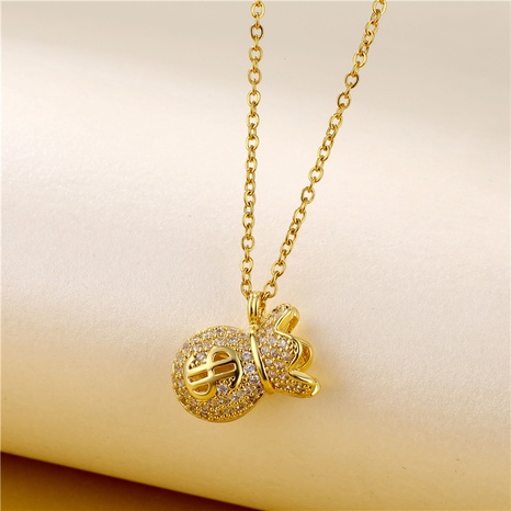 Nouveau sac de bénédiction de diamant coréen collier en acier au titane pendentif de sac d'argent chanceux's discount tags