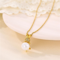 jewelry source titanium steel rabbit necklace pearl necklace rabbit zircon micro-inlaid pendant