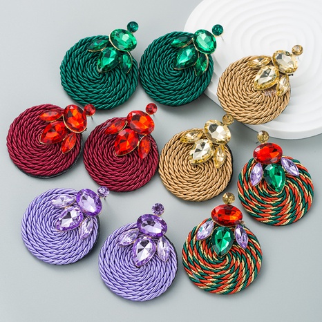exaggerated geometric gemstones polyester elastic thread woven earrings wholesale  NHLN505211's discount tags