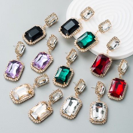 Europäische und amerikanische Mode Glasdiamant geometrische Ohrringe Damen lange Anhänger Ohrringe's discount tags
