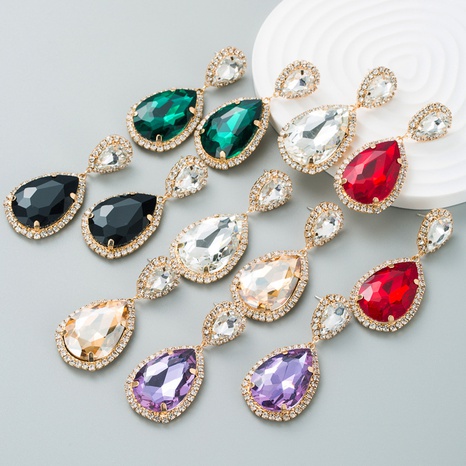 fashion personality new shiny alloy diamond drop-shaped pendant earrings female's discount tags