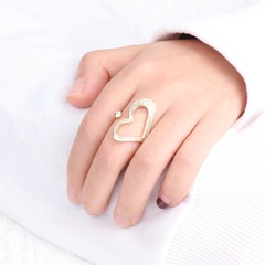 Jewelry inlaid micro zircon heart ring tide copper gold-plated design open ring