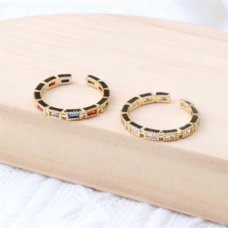 Inlaid micro-color zirconium index finger open ring personality square ring NHPY505287's discount tags