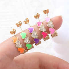 fashion color dripping earrings 2021 peach heart zircon copper earrings