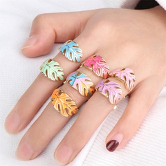 Color dripping leaf ring fashion design sense copper gold-plated index finger ring