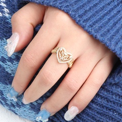 fashion inlaid zircon heart ring copper plated open joint ring wholesale