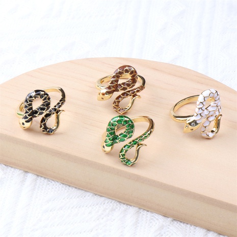 creative punk spirit snake zircon zodiac winding snake dripping oil copper finger ring wholesale's discount tags