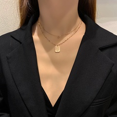 Titanium steel double-layer chain square brand English letters pendant necklace