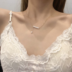 Titanium steel necklace female 2021 new tassel pearl pendant clavicle chain wholesale