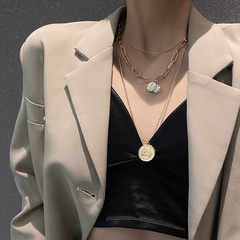 Pendentif tête de style hip hop rétro chaîne de chandail collier en acier titane multicouche femme
