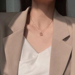Korean titanium steel necklace female niche design zircon square pendant clavicle chain