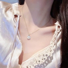 fashion geometric titanium steel necklace zircon opal pendant clavicle chain