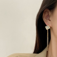 retro geometric micro-inlaid zircon long tassel copper earrings