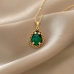 retro titanium steel necklace female emerald pendant light luxury clavicle chain