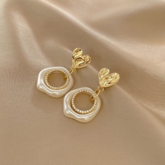 Korean Pearl Diamond Heart Geometric Circle Hollow Earrings