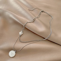fashion geometric titanium steel necklace female double-layer pendant clavicle chain