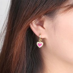 Boucles d'oreilles coeur design huile goutte 2021 nouvelle boucle d'oreille en cuivre zircon à la mode femme
