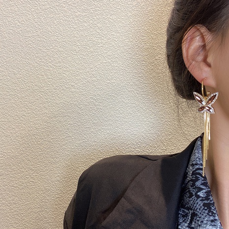 Korean simple exaggerated full diamond earrings long tassel butterfly earrings's discount tags