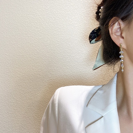 Korean version of fashion long tassel full diamond alloy earrings leaf ear jewelry's discount tags